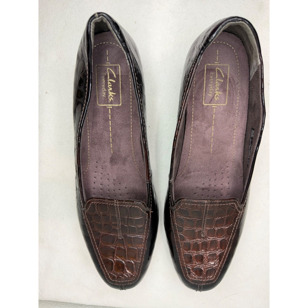 Clarks Everyday Dark Brown Croc Embossed Leather Loafers 9.5N 82700
